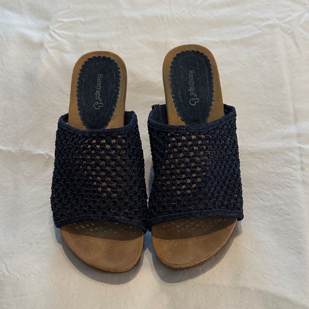 BareTraps Navy Crochet Slide Mules